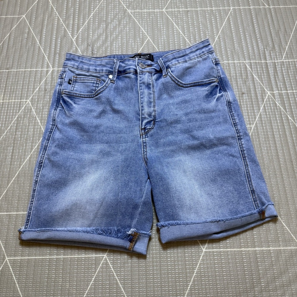 Judy Blue Perfect Fit Tummy Control High Waist Shorts L Medium Wash 7" Inseam Ra